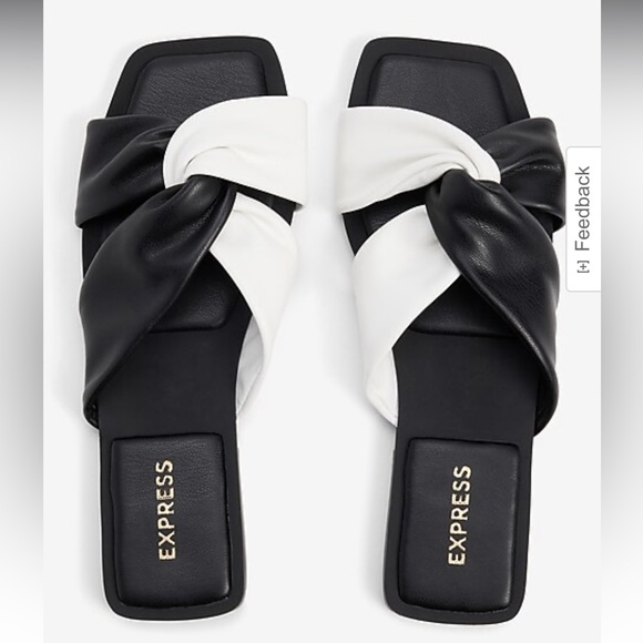 Brand New W/ Tag Express Black & White Twist Strap Flat Sandals - Size 8.5 - Picture 1 of 4